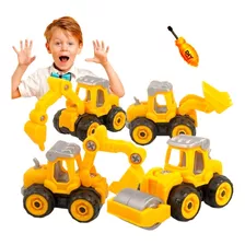 Kit 4 Carrinho Didático Brinquedo Caminhão E Trator Infantil Cor Amarelo Personagem Kit 4 Trator E Caminhão