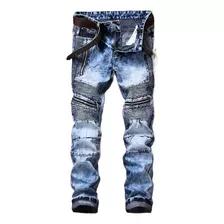 Jeans De Motocicleta Masculinos Envelhecidos E Rasgados Jean