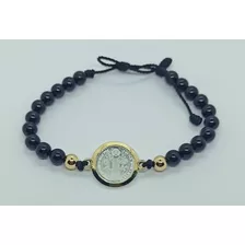 Pulsera San Benito Con Piedra Onix En Plata 925 Y Oro Lamind