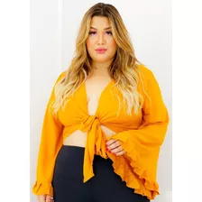 Top Blusa Cropped Ciganinha Laço Manga Flare Amarração 06