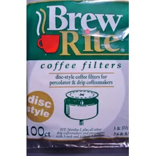 Brew Rite Filtro De Café, Disco De 3 Y 3 1/2, Blanco