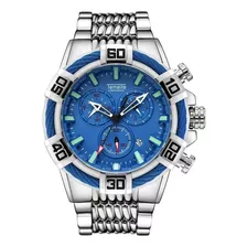 Relógio Temeite Masculino Heavy Multifuncional Prata E Azul