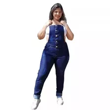 Jardineira Feminina Jeans Longa Calça Plus Size Do 46 Ao 54