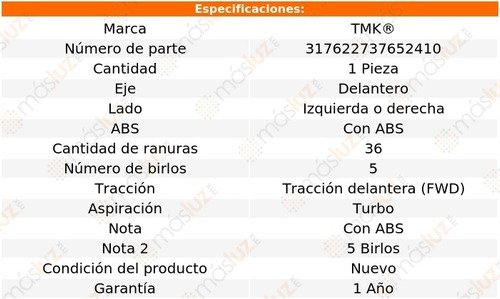 1- Maza Delantera Izq/der Con Abs Focus L5 2.5l 07/11 Tmk Foto 2