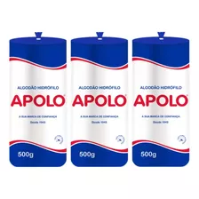 Kit 3 Algodão Hidrófilo Apolo Rolo 500g Atacado