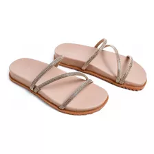 Sandália Feminina Strass Rasteirinha Birken Papete De Brilho