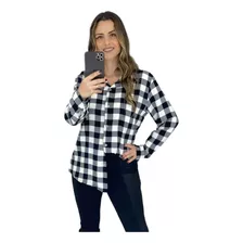 Blusa Xadrez Manga Longa Flanelada Com Botões Festa Junina