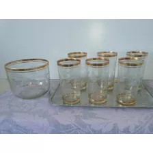 Vasos Altos De Cristal Tallados Y Dorados Con Hielera 