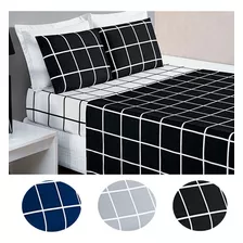 Kit Roupa Cama Jogo Lençol Queen 4pcs C/ Elastico - 200 Fios Cor Preto