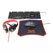 Kit 4 Piezas Gamer Teclado+mouse+diadema+alfombrilla Ilumina