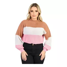 Blusa Cropped Listrado Tricô Raion Tricot Lançamento