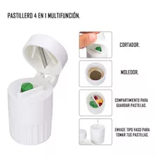 Pastillero 4 En 1. Muele, Parte, Corta Y Guarda Pastillas