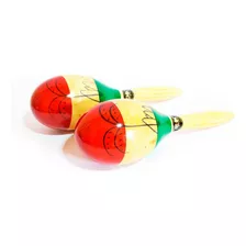 Sonoras Maracas De Madera 24 Cms Verde Y Rojo Rmx