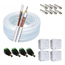 Kit Instalação 4 Câmeras Segurança Cabo Coaxial E Conectores