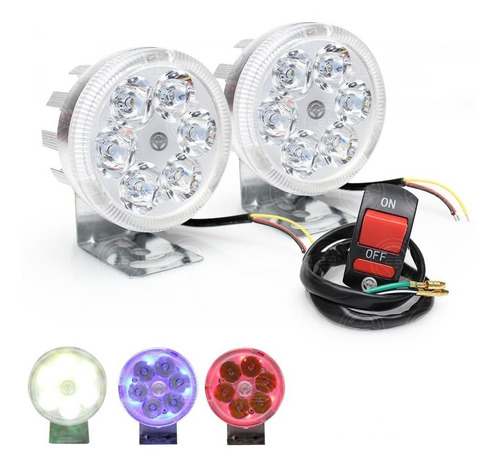 Par Faros 6 Led Redondo Moto Universal Estrobo Rojo Azul F1 Foto 2