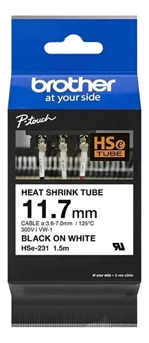 Cinta Termocontraible Brother Hse-231 Negro S/ Blanco 11,7mm