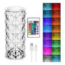 Lámpara De Mesa De Cristal Control Táctil 16 Colores