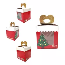 Caja Pan Dulce 1/4 Kg Visor Motivo Navideño 10,5x11,5 Cm -cc