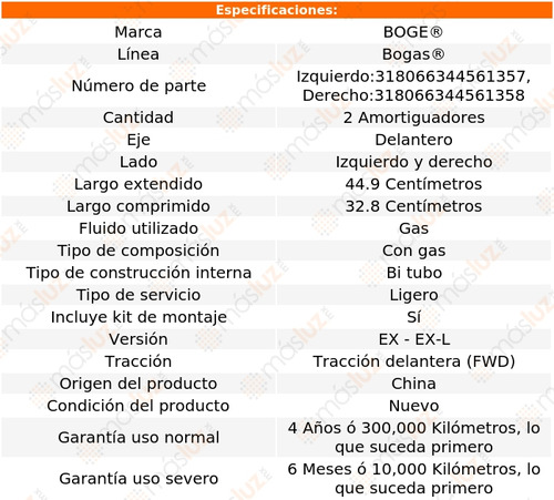 Kit 2 Amortiguadores Gas Del Accord V6 3.5l 08/12 Boge Bogas Foto 2