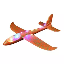 Avião Planador Luz Led Brinquedo Voa Flexível Laranja