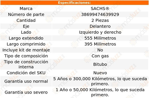 Set 2 Amortiguadores Del Sachs Beetle Fwd L5 2.5l 06 Al 10 Foto 2