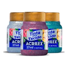 5 Potinhos Tinta Tecido Glitter Acrilex 37ml