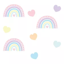 Adesivo Decorativo Infantil Arco Iris C/ Corações Pasteis 80