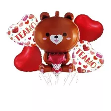 Set 5 Globos Metálicos Amor Oso Grande Dia De San Valentin