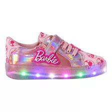 Tenis Niña Luces Led Glitter Brillos Tendencia Velcro Rosa