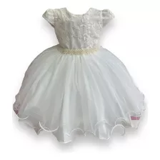 Vestido De Batizado Infantil Off White Com Brilho Luxo