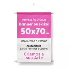 Banner 50x70cm Lona Brilho 340g Bastão E Cordão Arte Inclusa