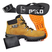 Kit Bota Adventure Couro Carteira Cinto Chinelo Promoção