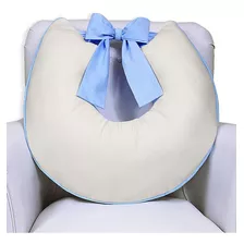 Almofada De Amamentação C/ Laço Piquet Palha Com Azul