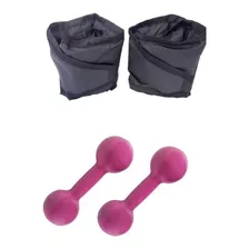 Kit Treino Halter Emborrachado 2kg + Tornozeleira 2kg Cor Rosa