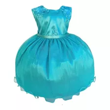 Vestido Infantil Verde Tiffany Renda Cinto Strass Brilho