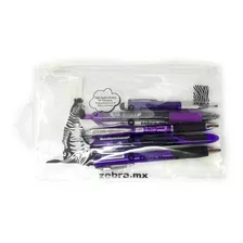 Kit Escolar Escritura X5 Unidades + Cartuchera Violeta Zebra