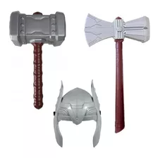 Kit 3 Brinquedo Martelo Trovão Marreta Máscara Plástica Thor
