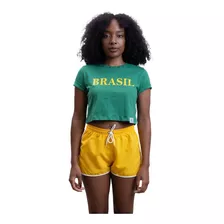 Cropped Feminino Brasil 100% Algodão Copa Do Mundo Torcedora