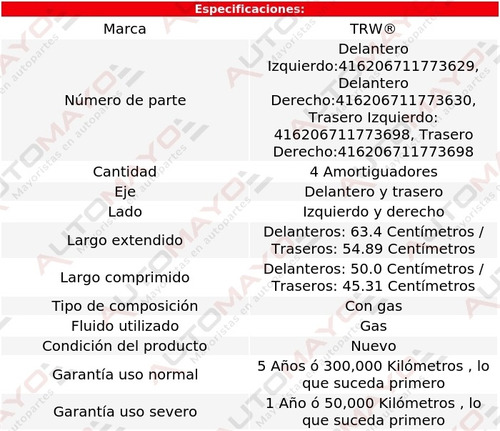 4-amortiguadores Gas Trw Dodge Charger 06-10 Foto 2