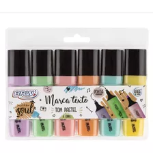 Kit 6 Pincel Marca Texto Cor Pastel Marcador Chanfrado