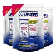 3 Pano Umedecido Álcool 70° Refil Com 35 Un Cada Coperalcool