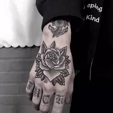 Tatuagem Temporária Flor Rosa Mão + Tattoo Cruz 2 Cartelas
