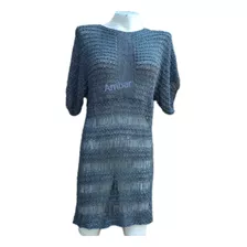 Vestido Guapa Tejido En Bouclé De Seda Gris Con Calados