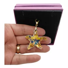 Pingente Estrela Do Mar Cristal Swarovski 4,0 Cm Folh. Ouro