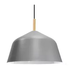 Colgante Campana 40cm Plata Con Madera Apto Led E27 Deco Fz