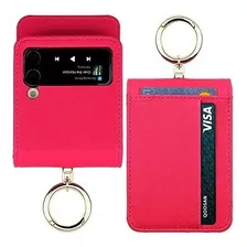 Funda Para Galaxy Z Flip 3 C/anillo, Tarjetero, Cuero Fucsia