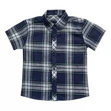 Camisa Infantil Look Jeans Manga Curta Xadrez