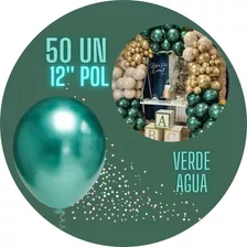 50 Bexigas Metalizadas Verde Agua 12 Polegadas Balão Cromos