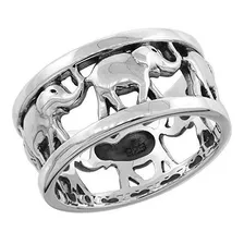 Anillo Elefantes De Plata De Ley Para Mujer De 5/16 Pulgadas