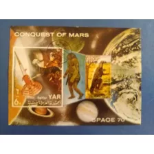 Conquista De Marte Sello En Block Año 1970 Estampilla Yemen
